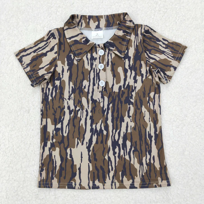 RTS NO MOQ Summer Sibling Baby Boys Short Sleeves Bottomland Camo Button Polo Shirts Top Rompers