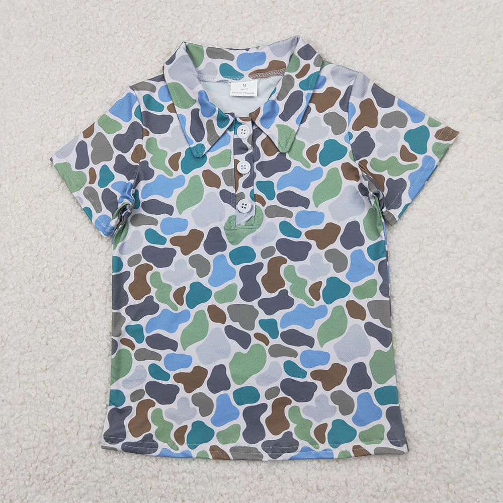 RTS NO MOQ Summer Baby Boys Shirt BT1214 Short Sleeves Button Green Camo Polo Shirts Tops