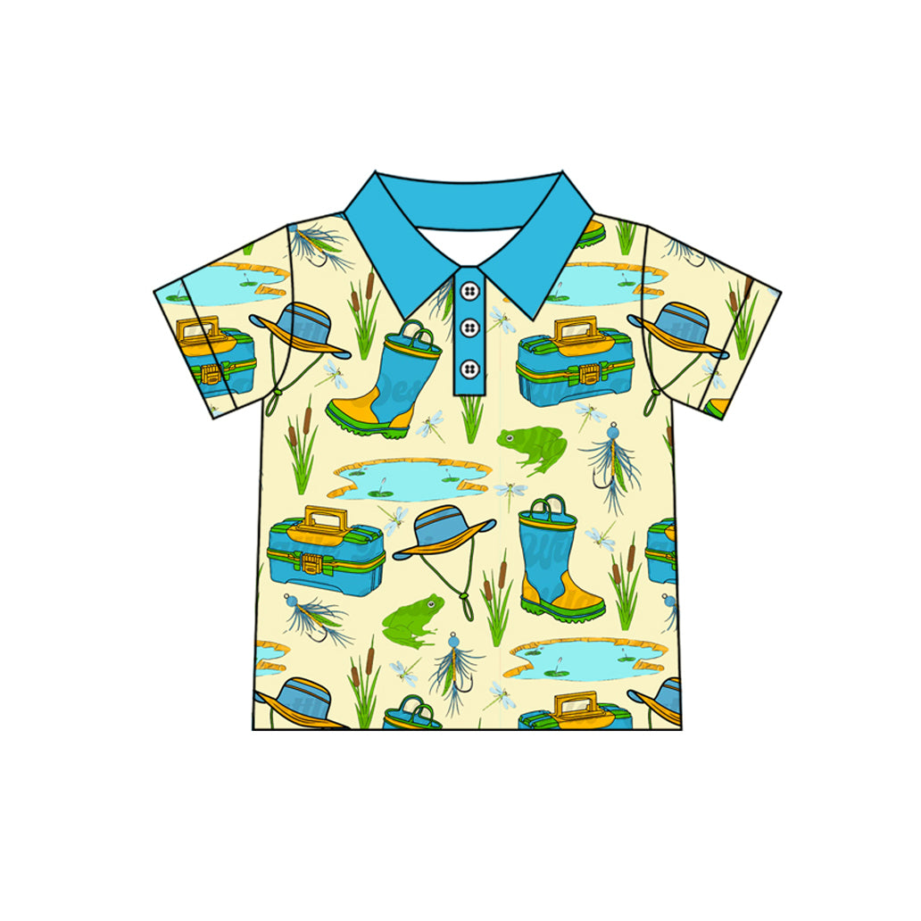 4.8 BT1226 Baby Boys Blue Short Sleeves Button Fishing Polo Shirts Top Pre order