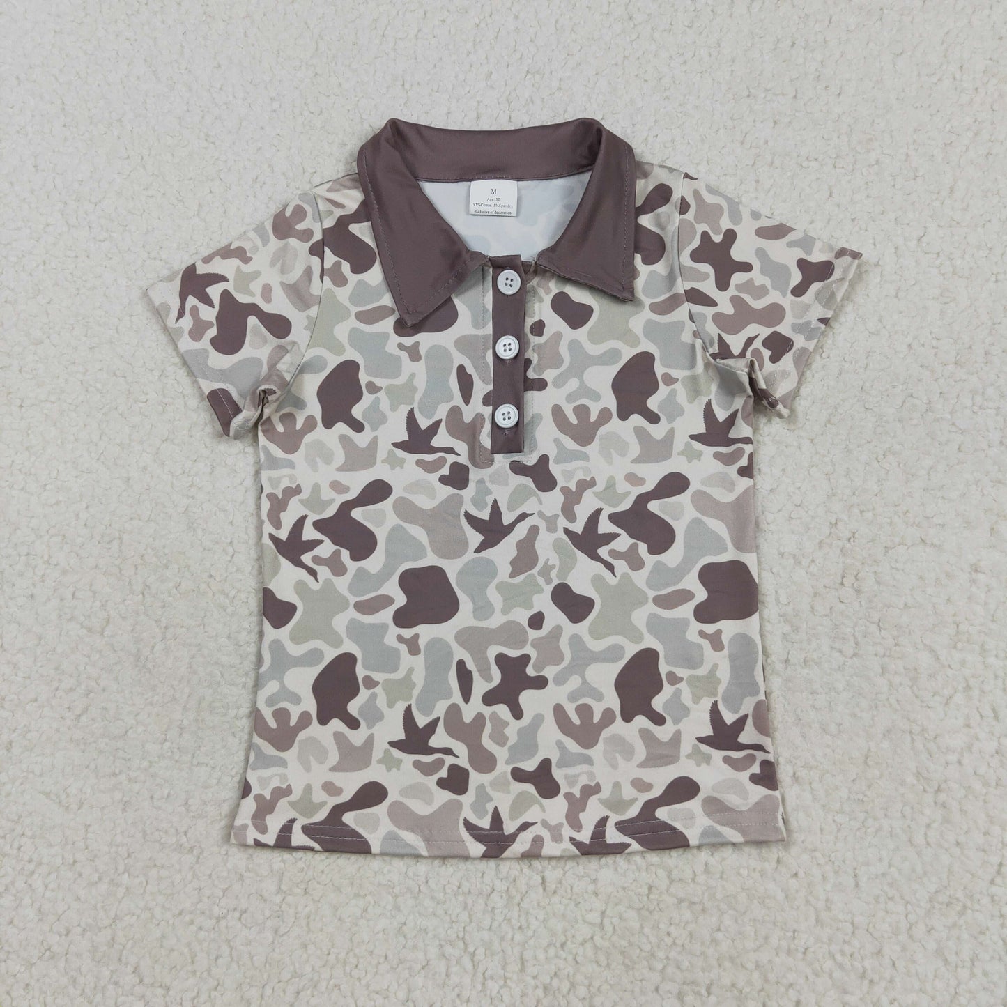 7.23 RTS NO MOQ Summer Baby Boys Shirt BT1261 Short Sleeves Khaki Ducks Camo Button Polo Shirts Tops