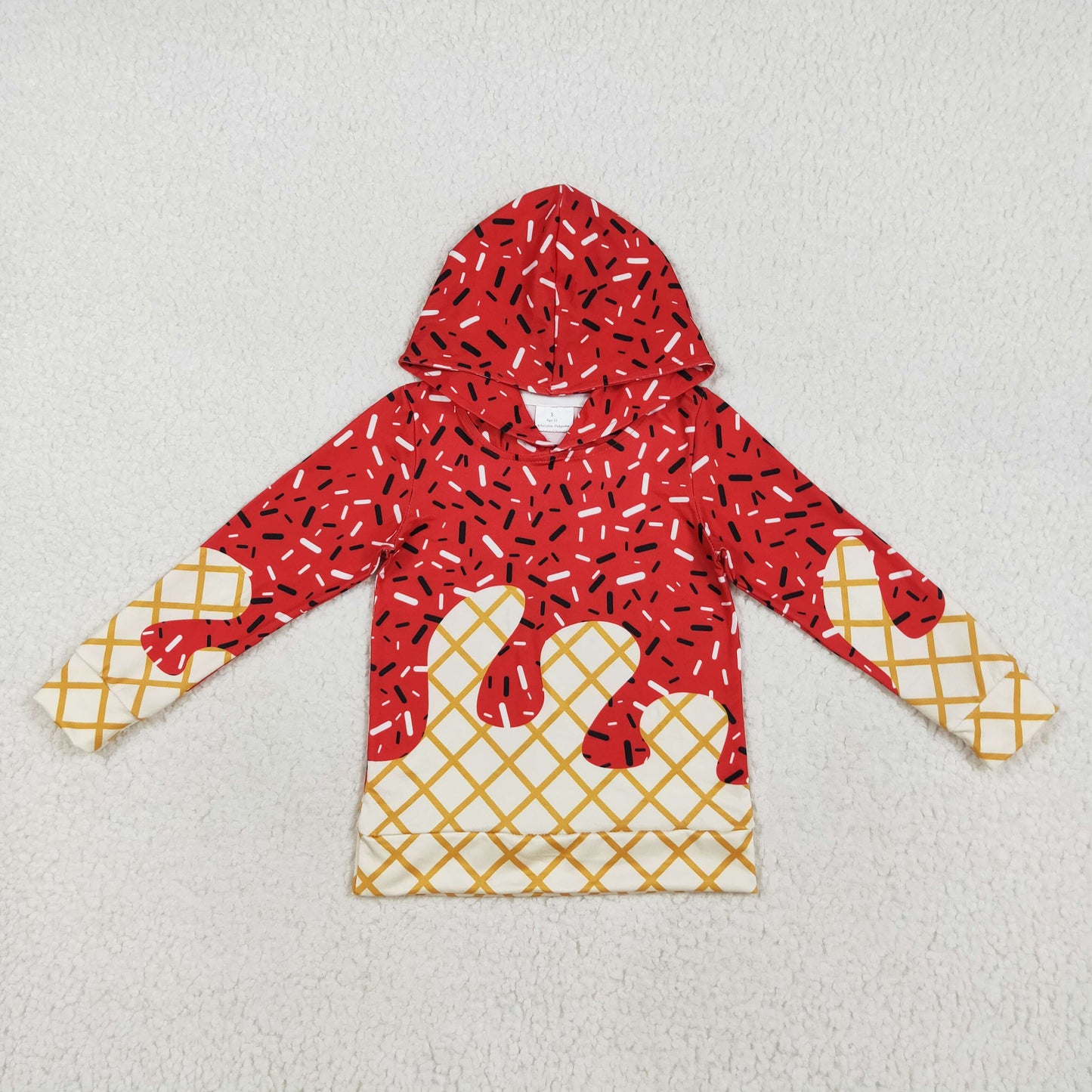 7.18 RTS NO MOQ Baby Girls Long Sleeve BT1272 Red Long Sleeves Sprinkles Drips Team Hoodies Tops
