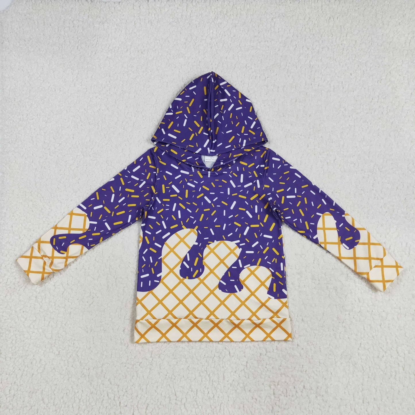7.29 RTS NO MOQ Baby Boys Long Sleeve BT1276 Purple Sprinkles Drips Team Hoodies Tops