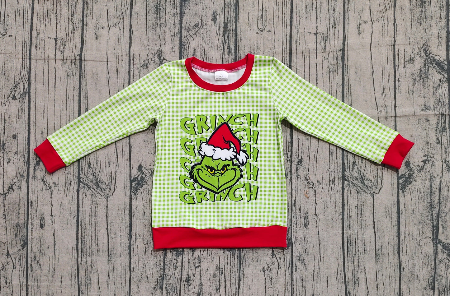 RTS Baby Boy Long Sleeves Green Face Christmas Plaid Shirt