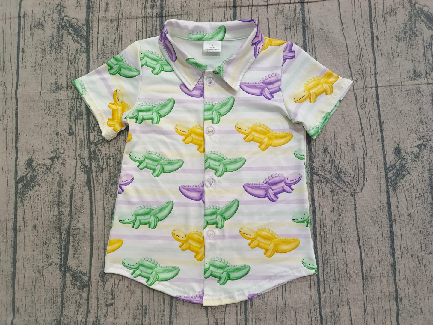 RTS Baby Boy Kids Short Sleeves Crocodiles Mardi Gras Tee Buttons Shirt