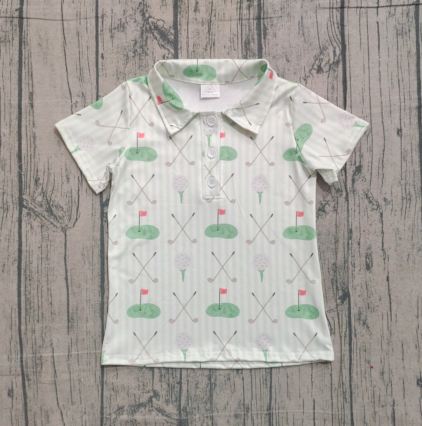 RTS Baby Boys Short Sleeves Golf Stripes Buttons Green Shirt Tops