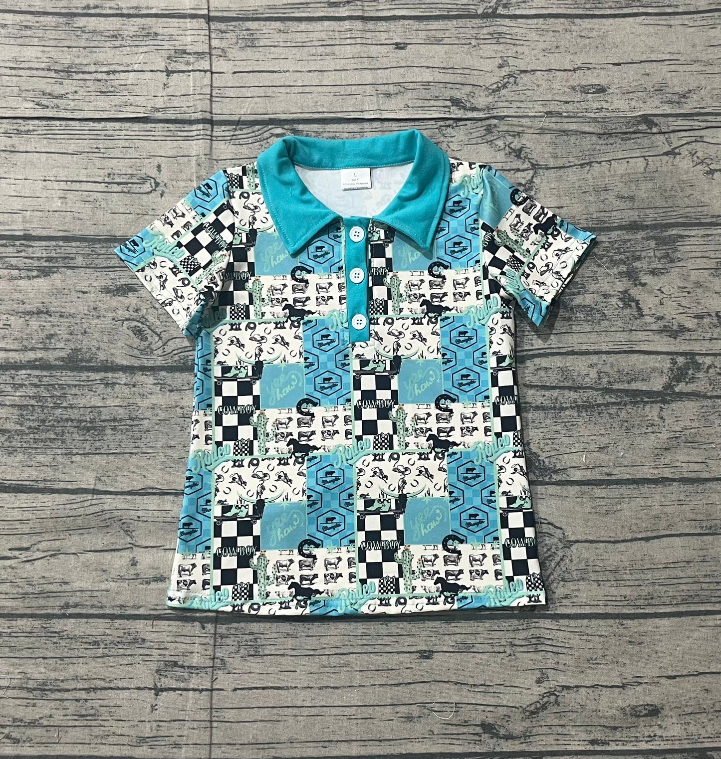 RTS Baby Boys Kids Short Sleeves Western Cowboy Cactus Buttons Blue Shirt