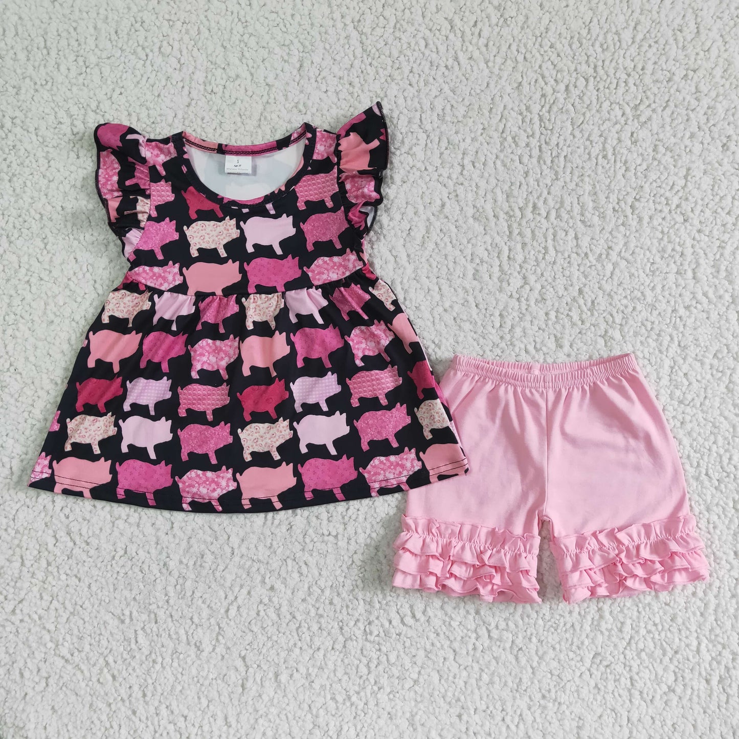 6.28 RTS NO MOQ Baby Girls Summer Sets C11-6 Farm Pink Pearl Summer Shorts Sets