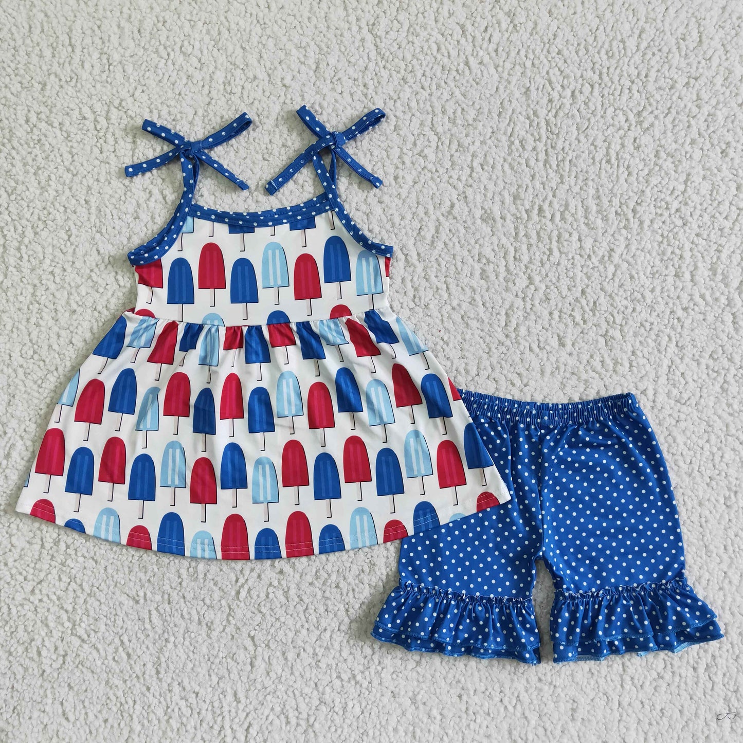 6.14 RTS NO MOQ Baby Girls Summer Sets C14-2 4th Of July Girls Popscile Tie Tunic Shorts Sets