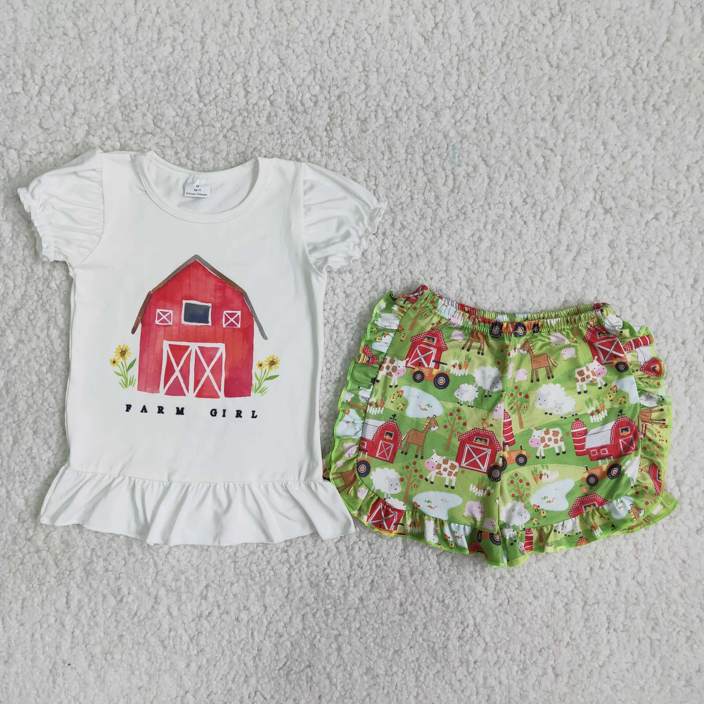 6.28 RTS NO MOQ Baby Girls Summer Sets C15-22 Farm Hourse Ruffle Shorts Summer Sets