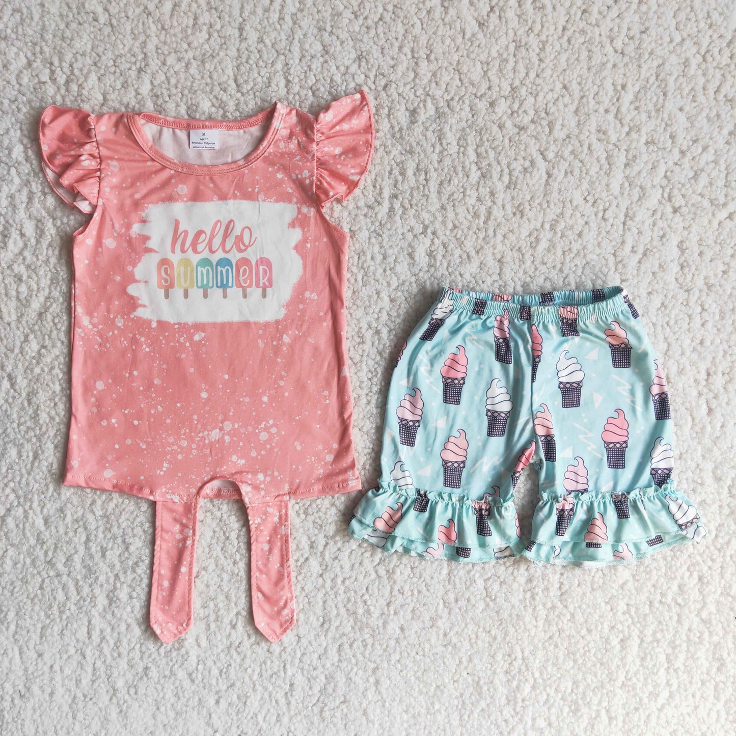6.14 RTS NO MOQ Baby Girls Summer Sets C15-24 Pink Summer Popsicle Puffy Sleeves Shorts Sets
