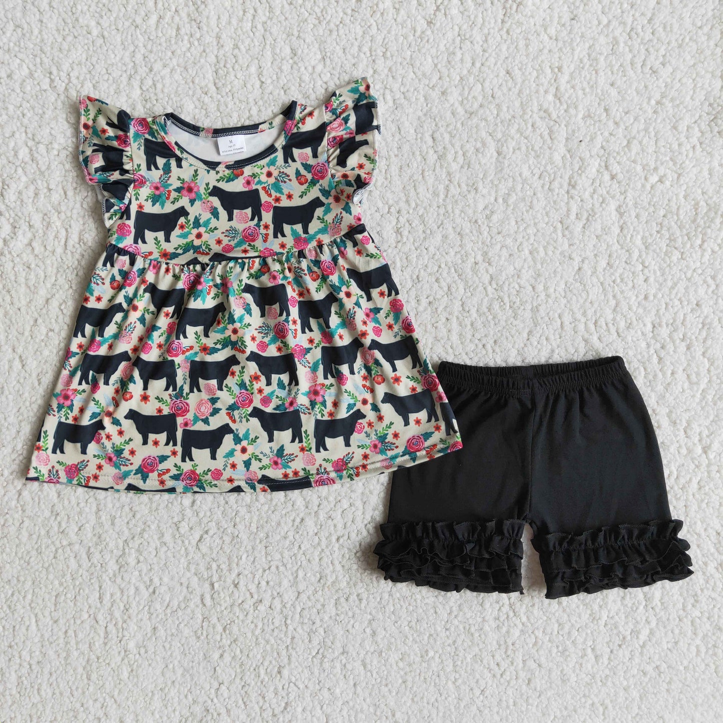 7.12 RTS NO MOQ Baby Girls Summer Sets C5-1-3 Cow Western Icing Shorts Outfits Summer Sets