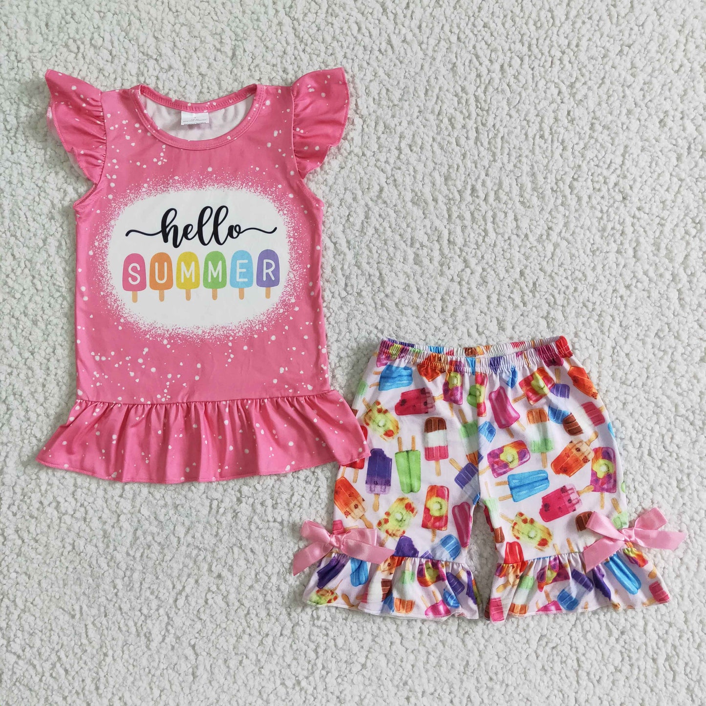 7.5 RTS NO MOQ Baby Girls Summer Sets D10-11 Hello Summer Popsicle Shorts Clothes Sets