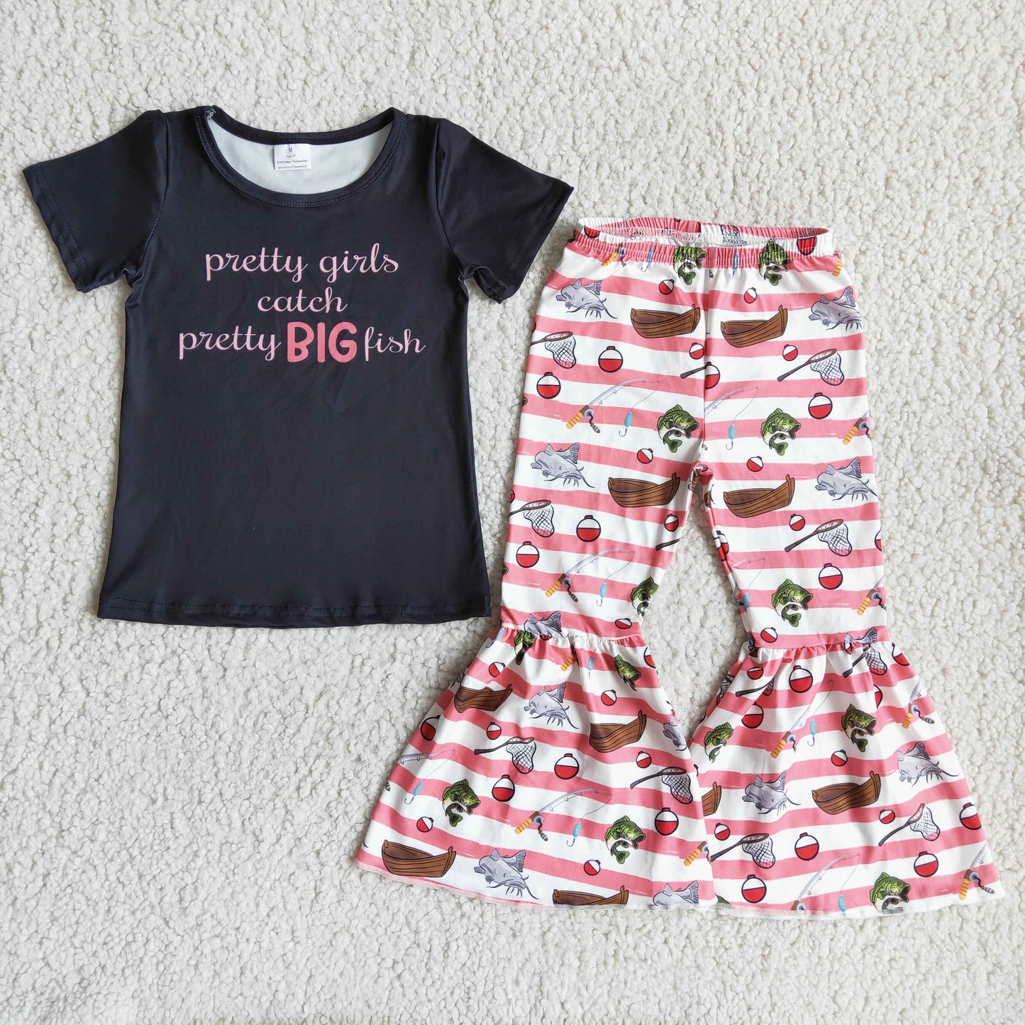 RTS NO MOQ Baby Girls Summer Sets D11-5 Pretty Girls Catch Pretty Big Fish Sets