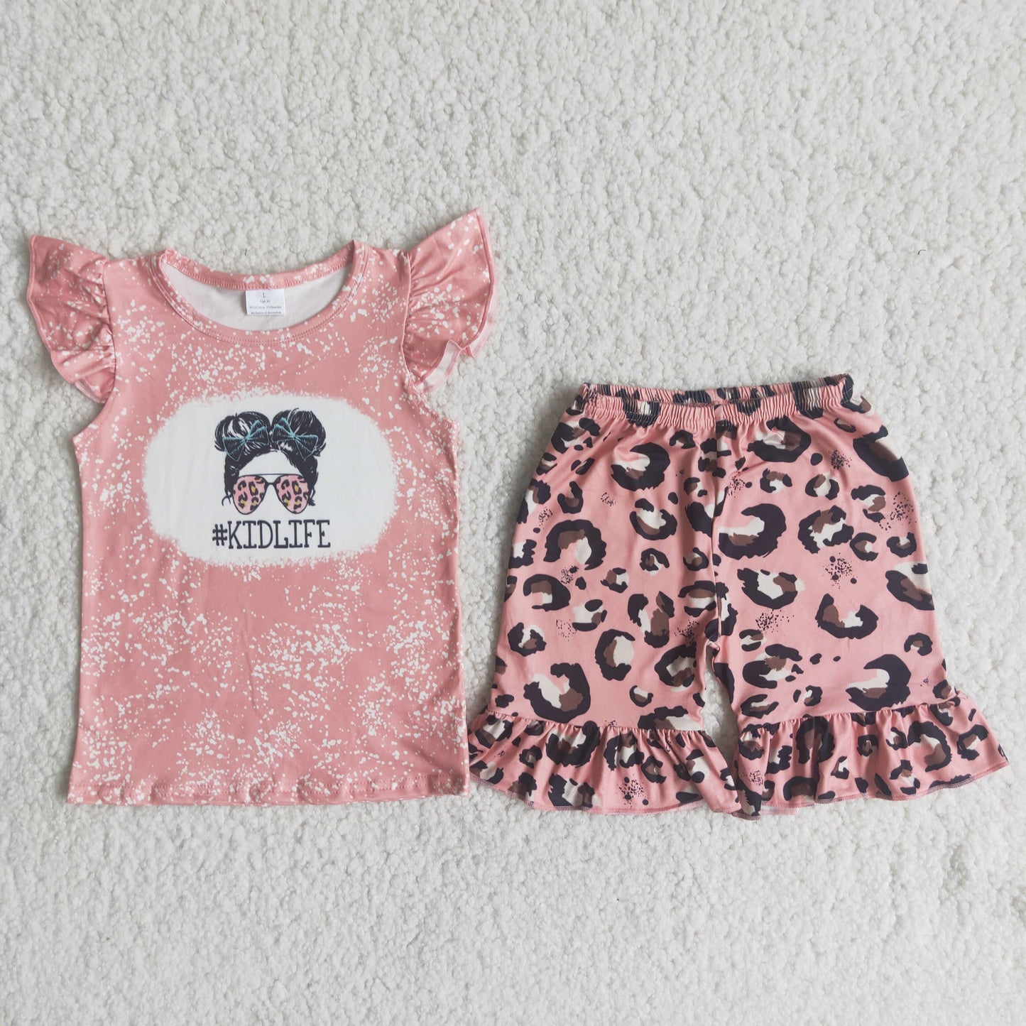 7.26 RTS NO MOQ Baby Girls Summer Sets D13-12 Pink Glasses Loepard Shorts Sets