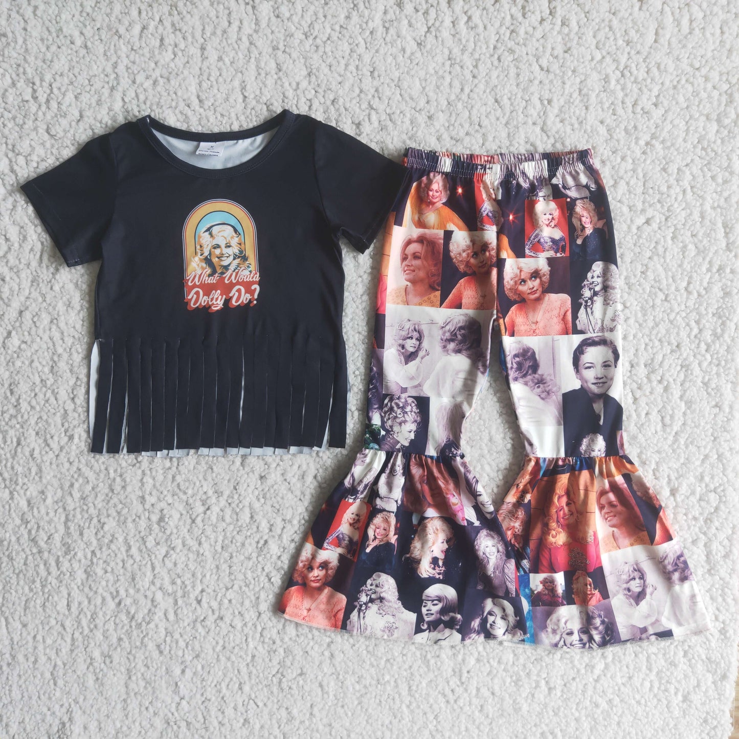 RTS NO MOQ Baby Girls Summer Sets E2-15 Tassels Shirt Bell Bottom Pants Sets