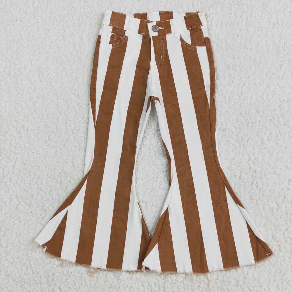 5.13 RTS NO MOQ Baby Girls Pants E5-24 Dark Orange Stripe Bell Jeans Denim Pants