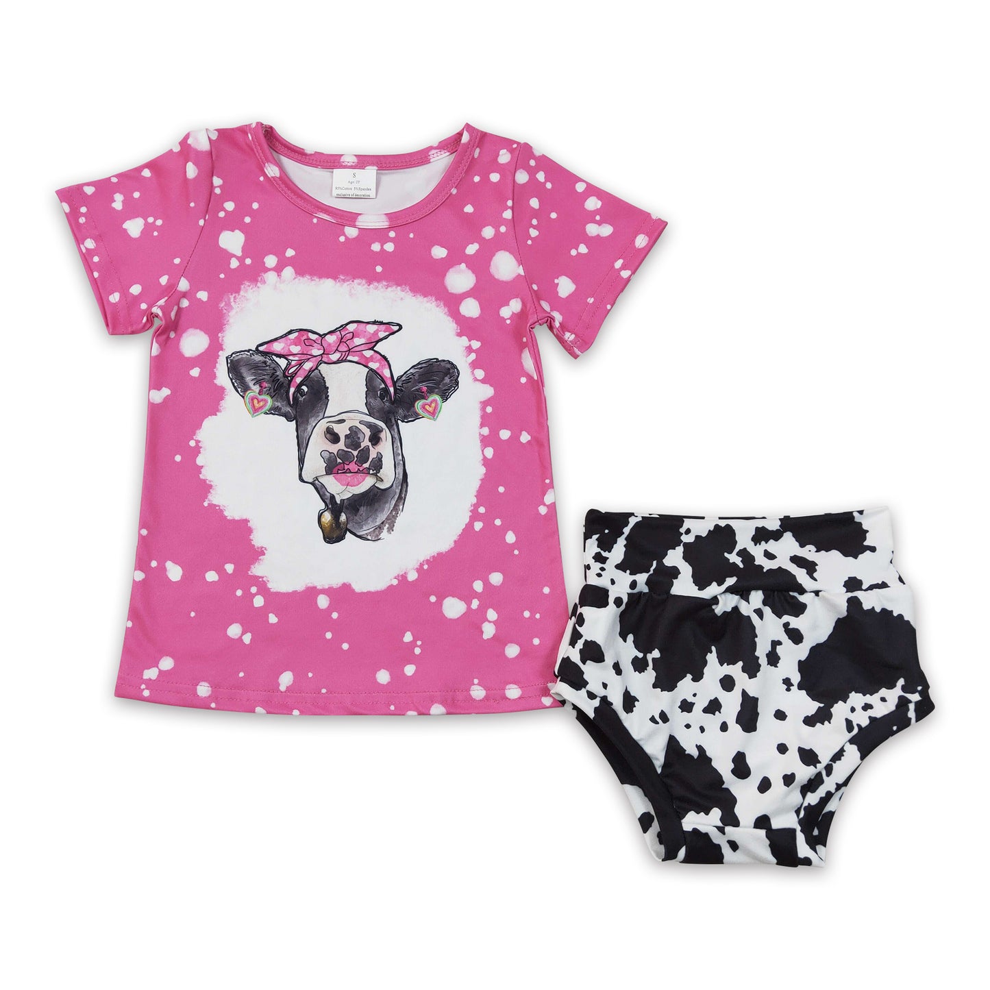 7.19 RTS NO MOQ Baby Girls Summer Outifts GBO0065 Hot Pink Cow Western Bummie Sets