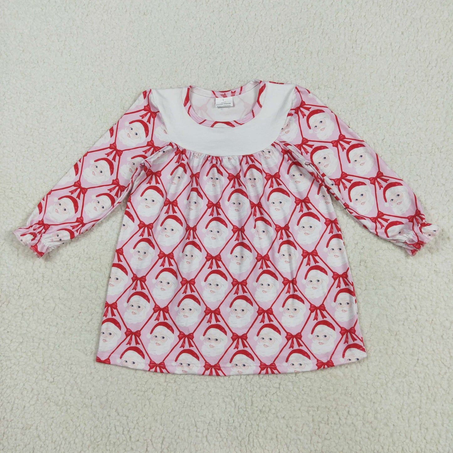 8.12 RTS NO MOQ Baby Girls Long Sleeve GLD1136 Christmas Red Blows Santa Plaid Knee Length Dresses