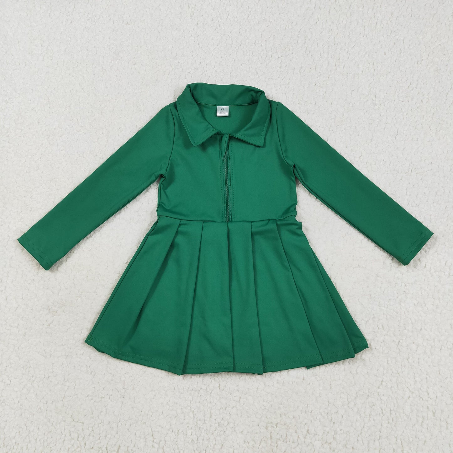 7.29 RTS NO MOQ Summer Baby Girls Dresses GLD1148 Green Long Sleeves Zipper Yoga Athletic Knee Length Dresses