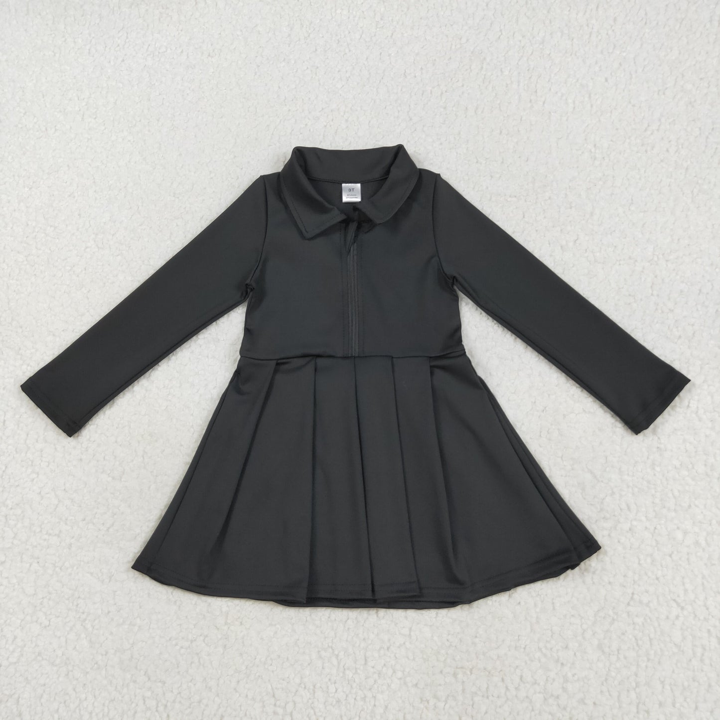 7.23 RTS NO MOQ Summer Baby Girls Dresses GLD1150 Black Long Sleeves Zipper Yoga Active Wear Dresses