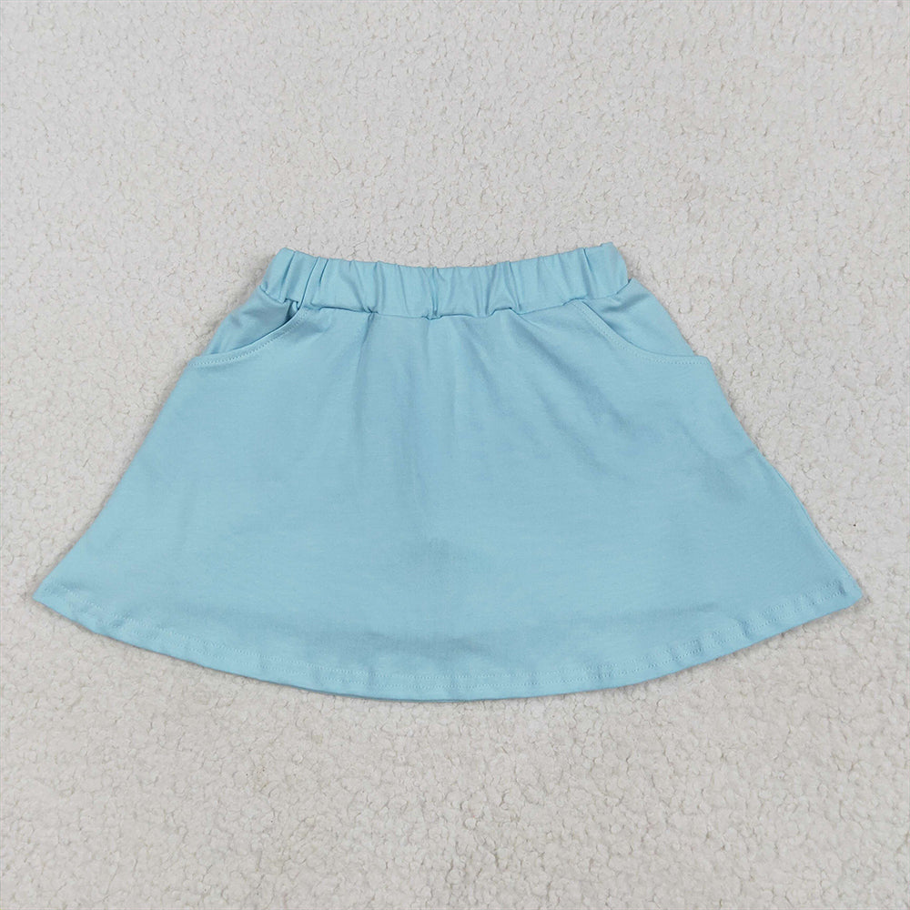 RTS NO MOQ Baby Girls Summer Pants GLK0065 Aqua Blue Pocket Cotton Skorts Skirts