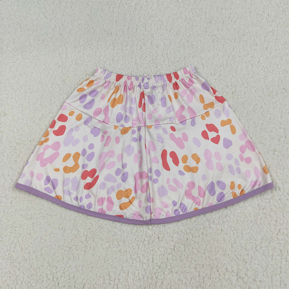 6.26 RTS NO MOQ Baby Girls Summer Pants GLK0097 Lavender Colorful Leopard Shorts Skirts