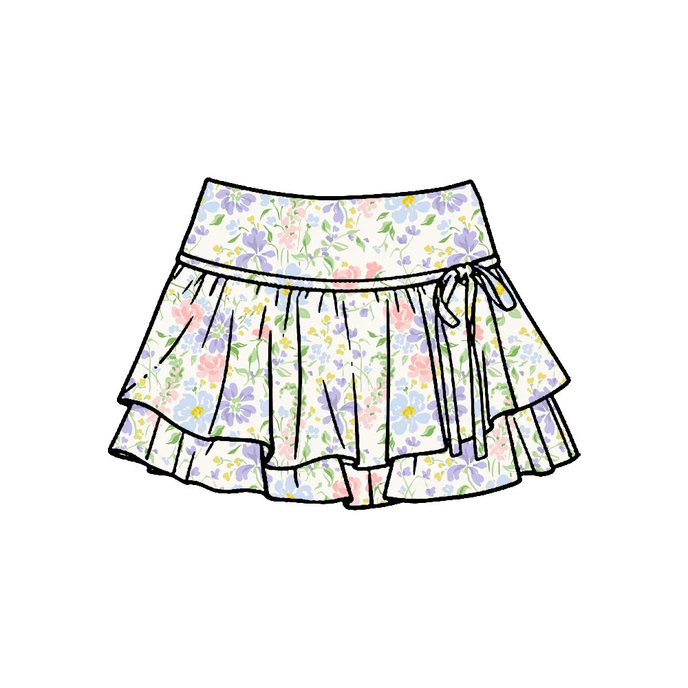 ( Moq 5 ) Preorder Baby Girls Kids Ruffle Skirt Shorts Bottoms Flower Yoga Active Clothes