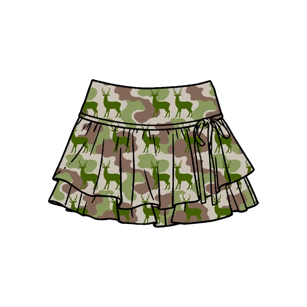 ( Moq 5 ) Preorder Baby Girls Kids Ruffle Skirt Shorts Bottoms Deer Green Camo Yoga Active Clothes