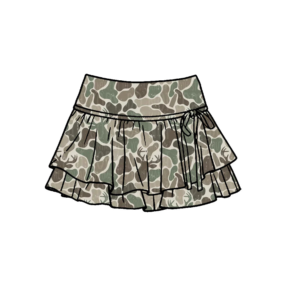 ( Moq 5 ) Preorder Baby Girls Kids Deer Green Camo Ruffle Skirt Shorts Bottoms Yoga Active Clothes