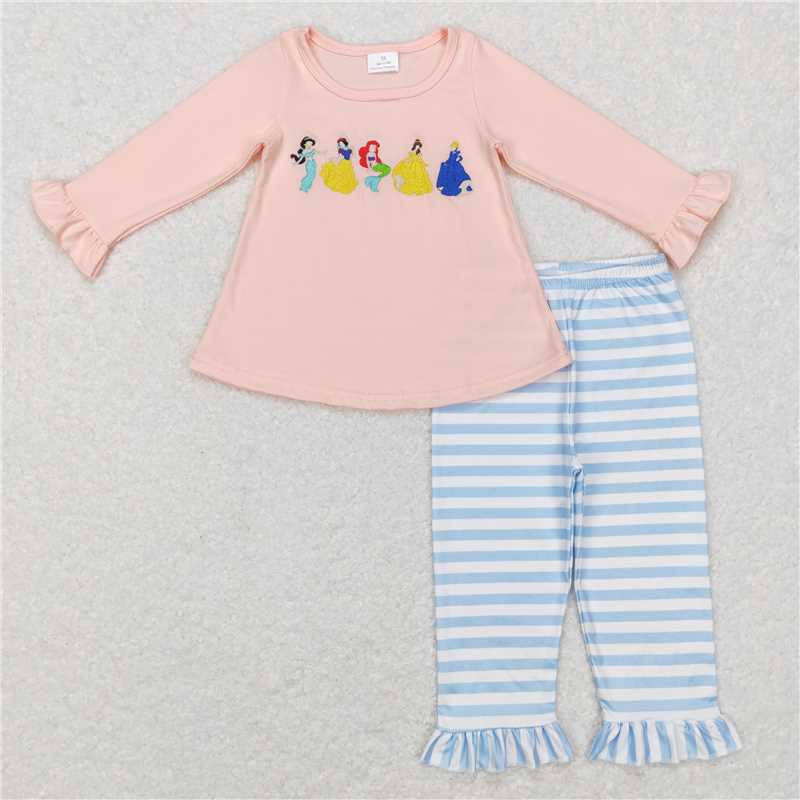 RTS NO MOQ Summer Sibling Baby Girls Pink Princess Tunic Pants Clothes Sets Knee Length Dresses