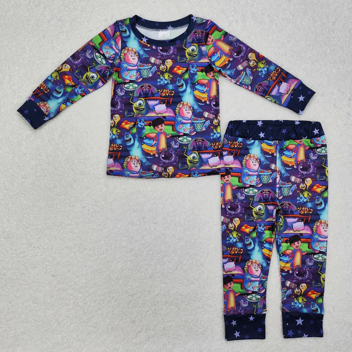 RTS NO MOQ Sibling Baby Girls Long Sleeve Monster Purple Rompers Pajamas