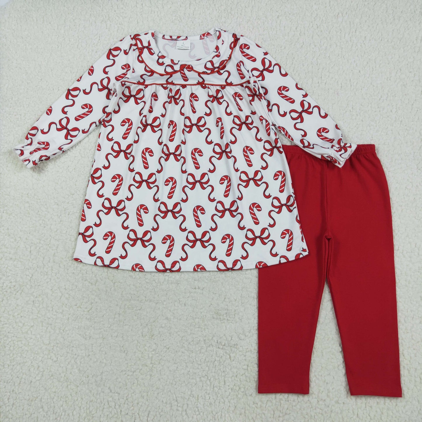 7.18 RTS NO MOQ Baby Girls Long Sleeve Outfits GLP2484 Christmas Candy Cane Tunic Legging Clothes Sets
