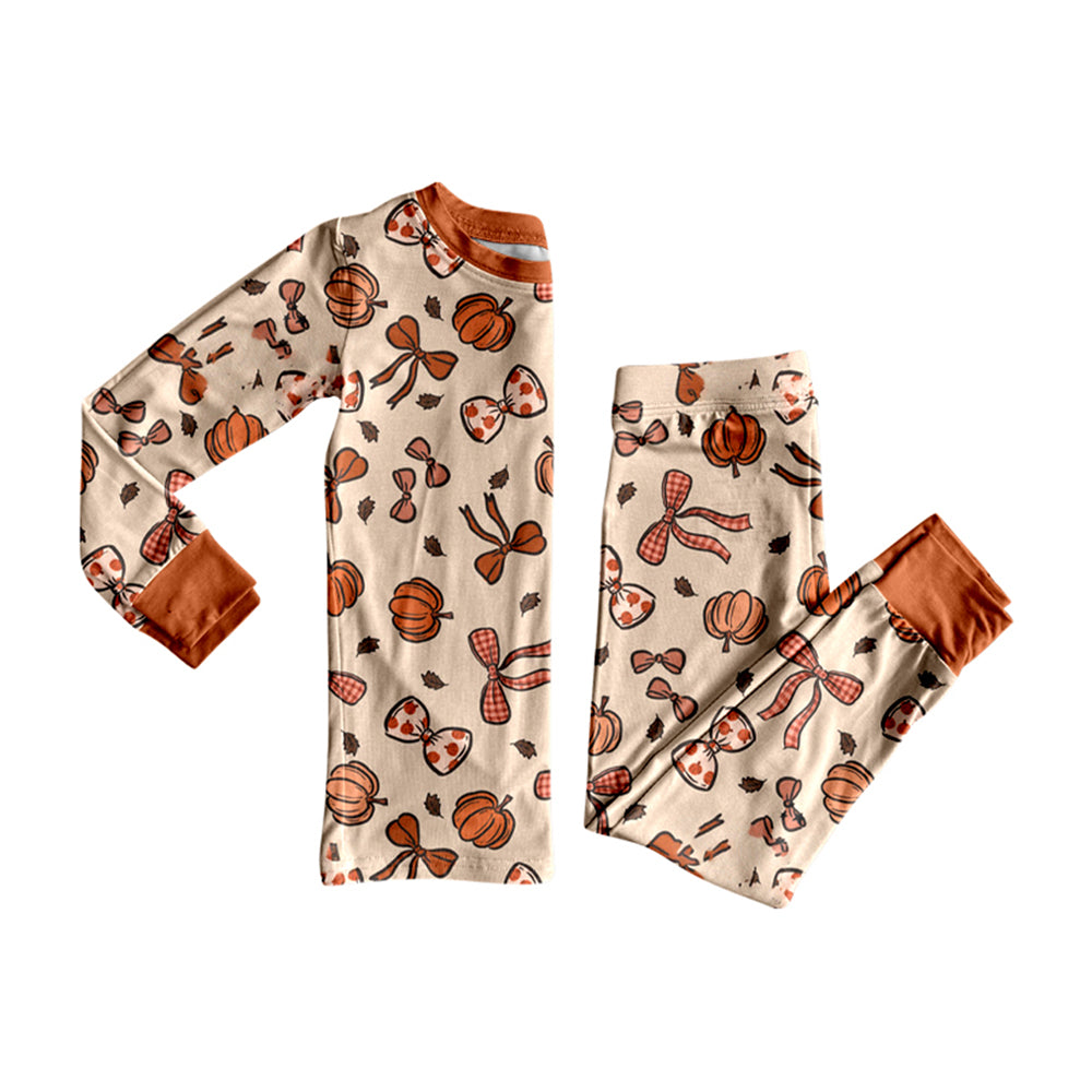 8.7 GLP2675 Baby Girls Bows Pumpkins Top Pant Fall Pajamas Set Preorder