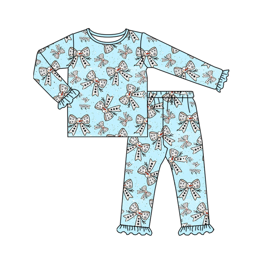 8.7 GLP2679 Baby Girls Snowmen Bows Plaid Top Ruffle Pant Christmas Set Preorder