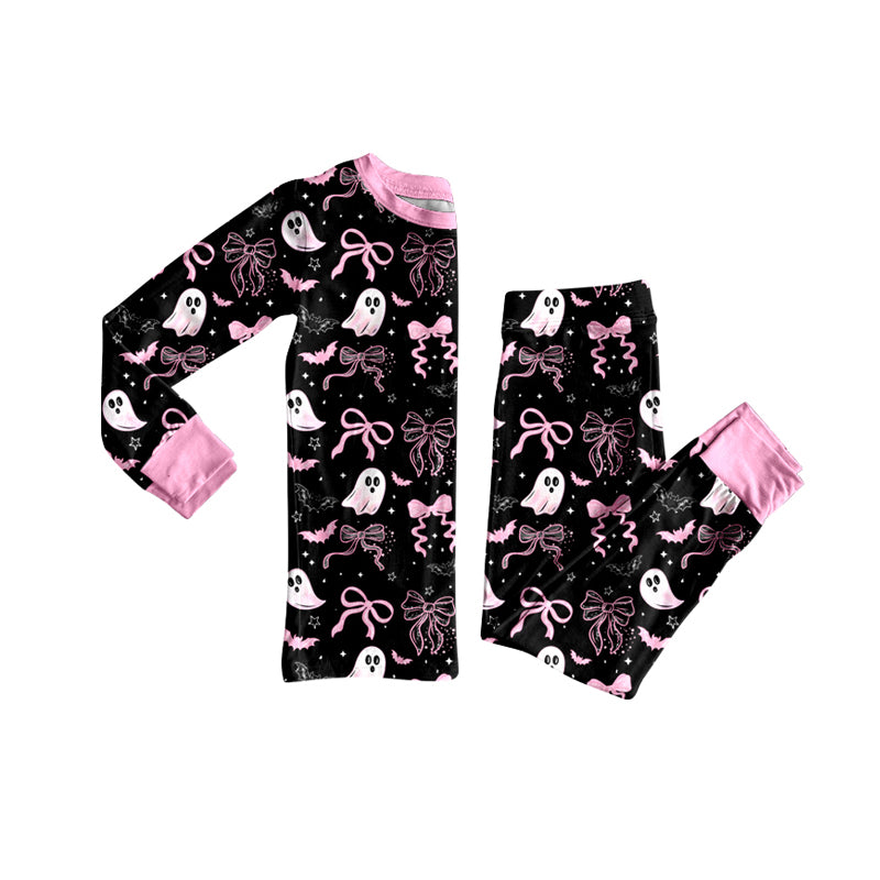 8.7 GLP2683 Baby Girls Bows Ghosts Plaid Top Pants Halloween Pajamas Set Preorder