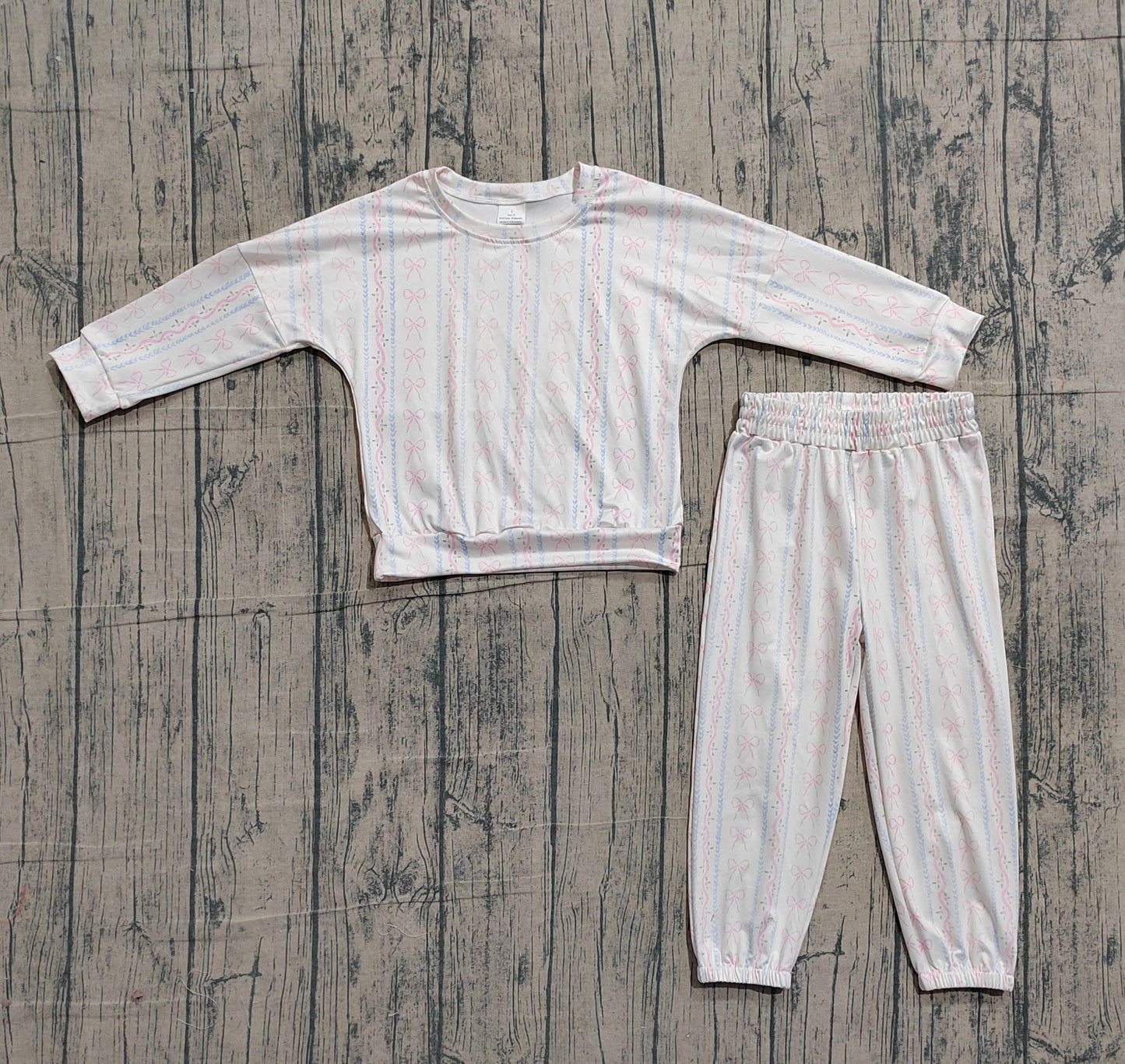 Baby Girls Kids Long Sleeves Bows Floral Shirt Pants Clothes Set RTS