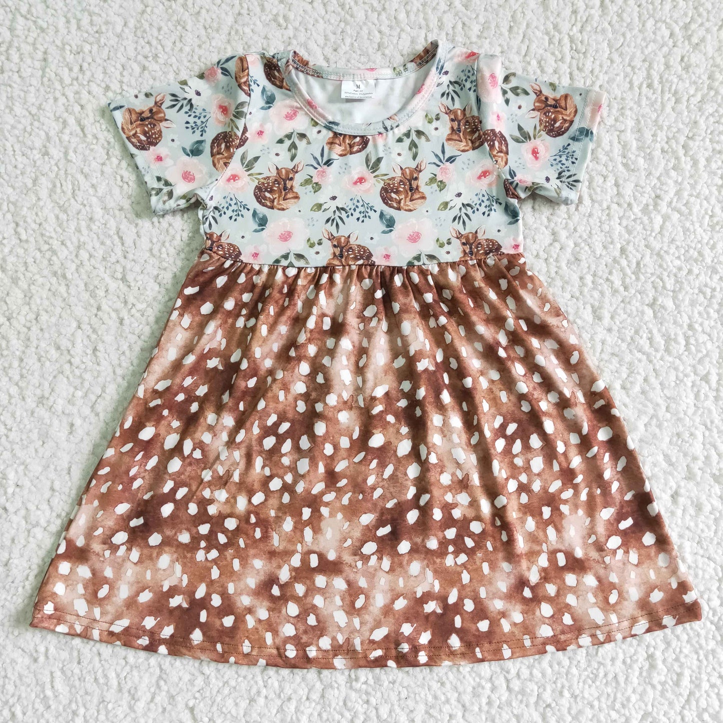 6.21 RTS NO MOQ Baby Girl Summer Skirt GSD0035 Deer Print Short Sleeve Dresses