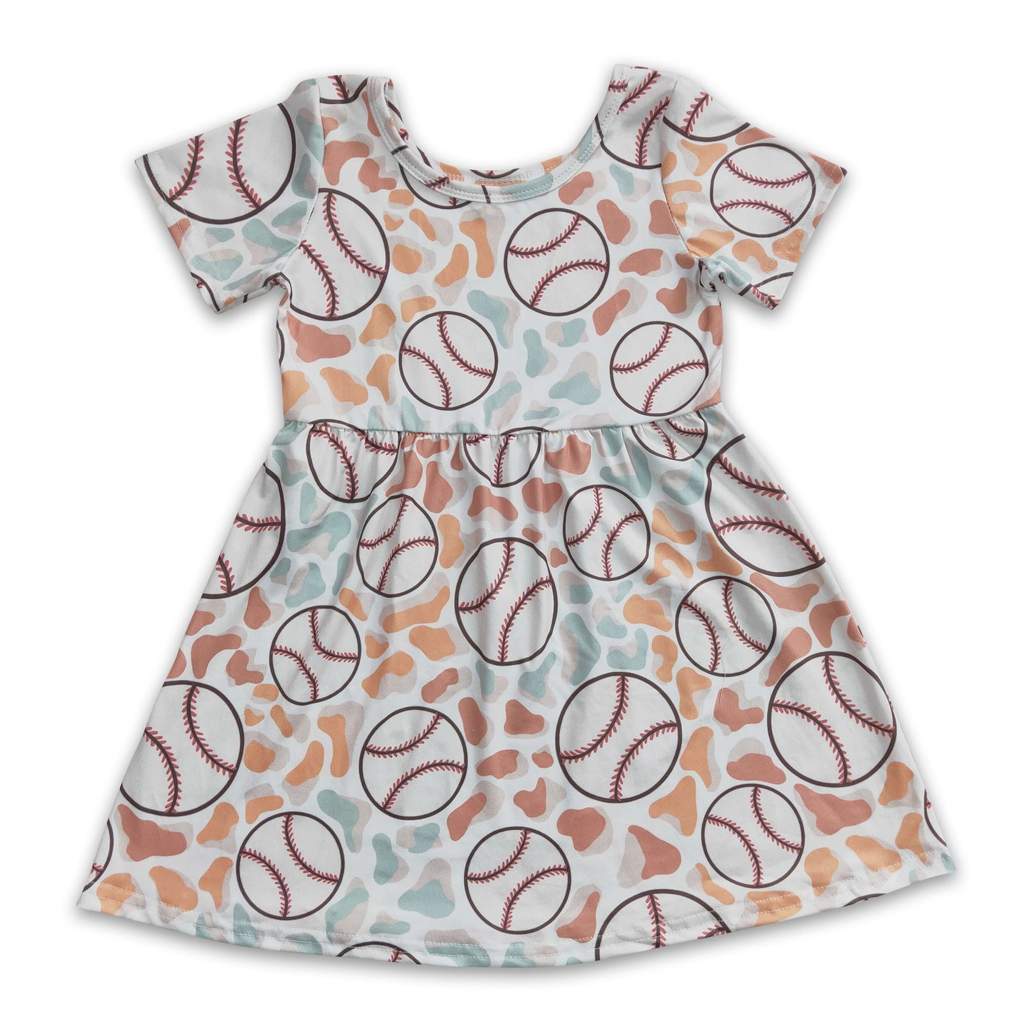 RTS NO MOQ Baby Girl Summer Skirt GSD0249 Baseball Leopard Short Sleeve Knee Length Dresses