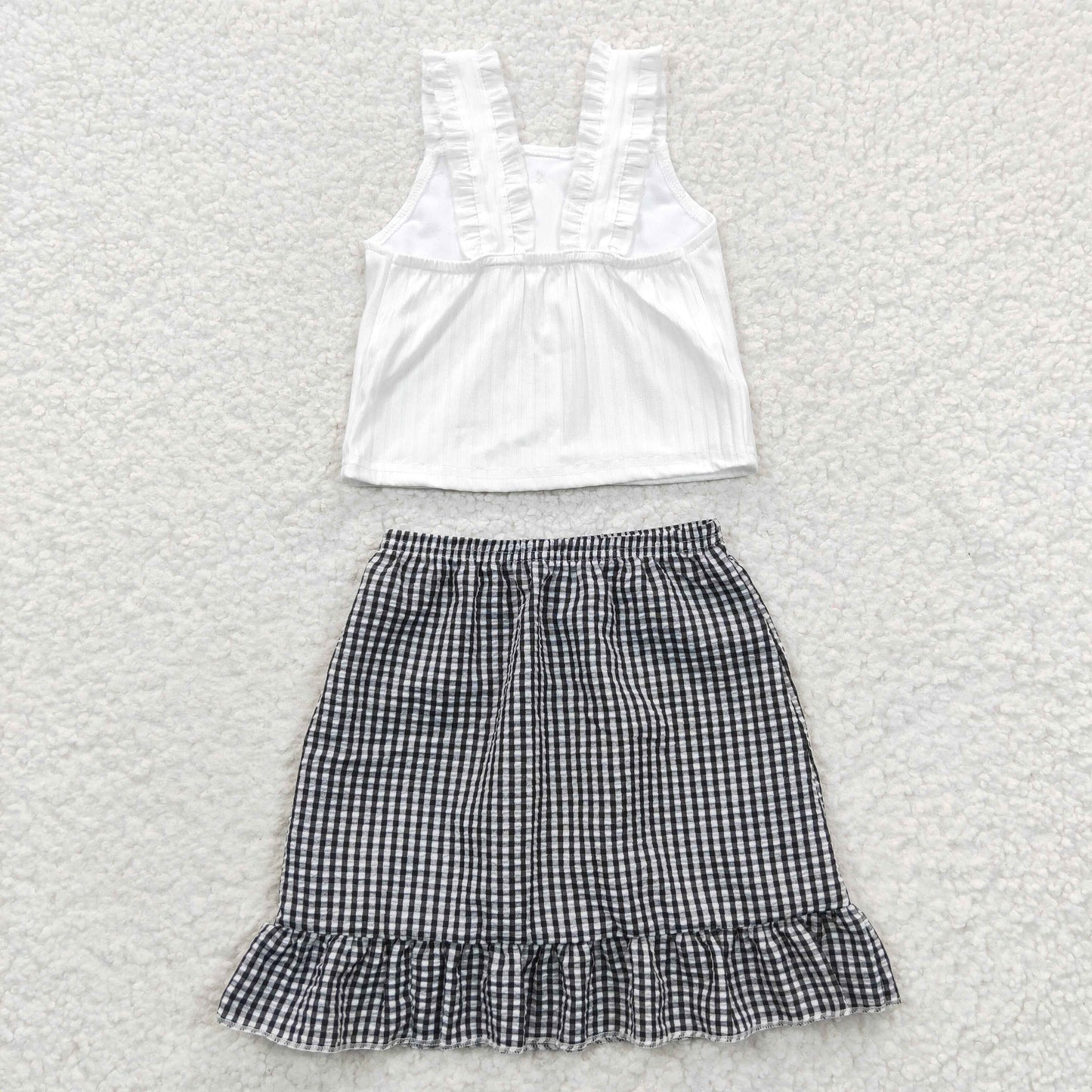 RTS NO MOQ Baby Girls Summer Sets GSD0262 Black Plaid Skirt Strap Top Clothes Sets