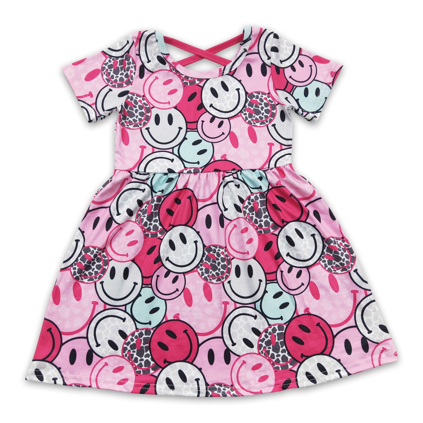 5.17 RTS NO MOQ Baby Girl Summer Skirt GSD0312 Western Hot Pink Short Sleeve Knee Length Dresses