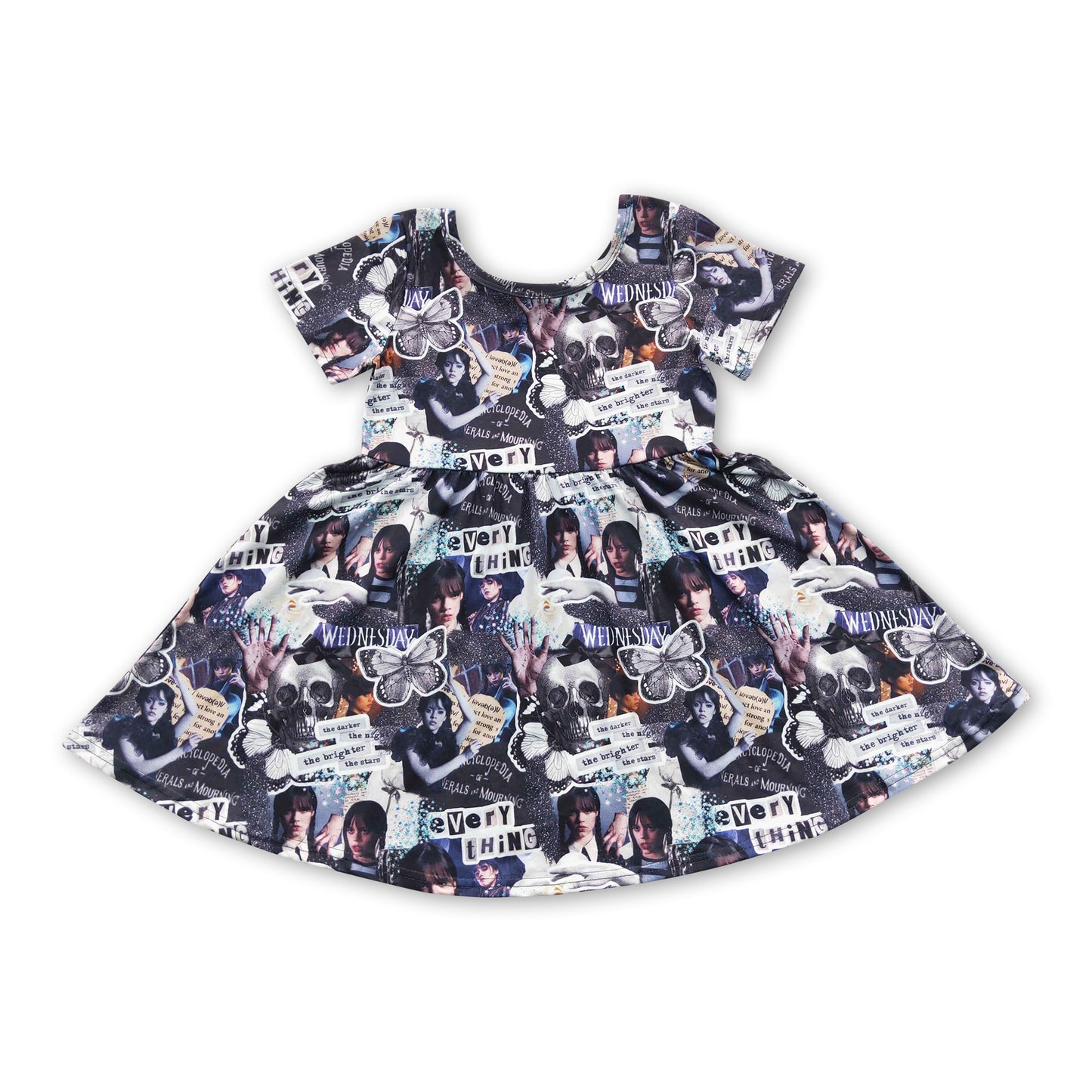 RTS NO MOQ Baby Girl Summer Skirt GSD0332 Every Thing Butterfly Black Movie Knee Length Dresses