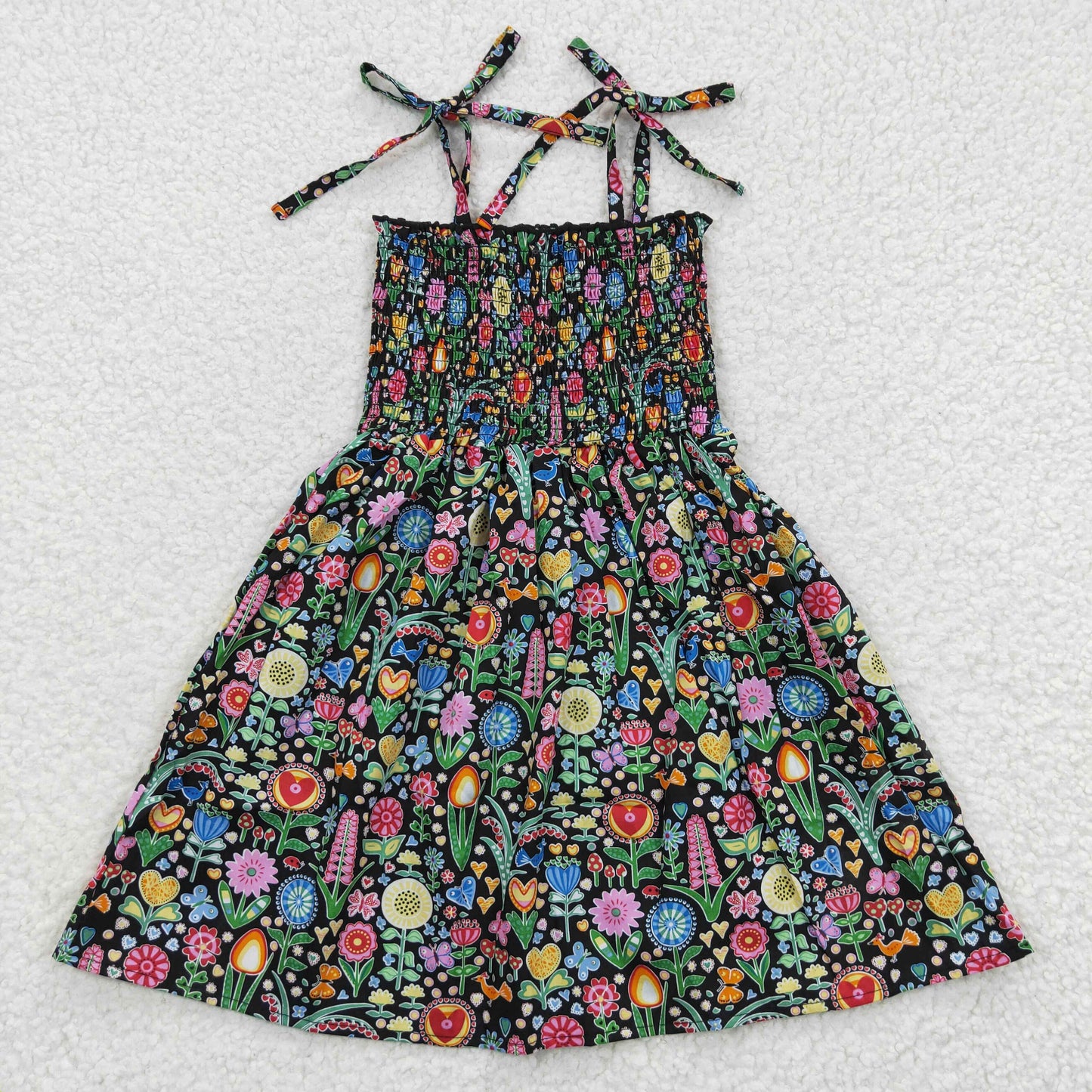 7.5 RTS NO MOQ Baby Girl Summer Skirt GSD0365 Colorful Flowers Elastic Knee Length Dresses