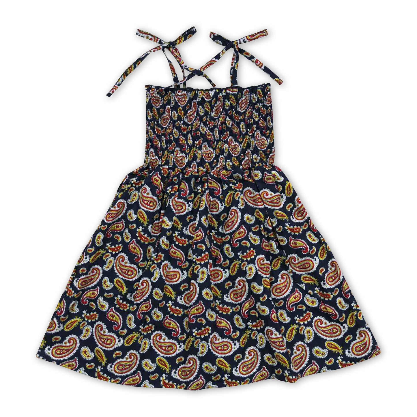 7.19 RTS NO MOQ Baby Girl Summer Skirt GSD0368 Navy Flowers Elastic Knee Length Dresses