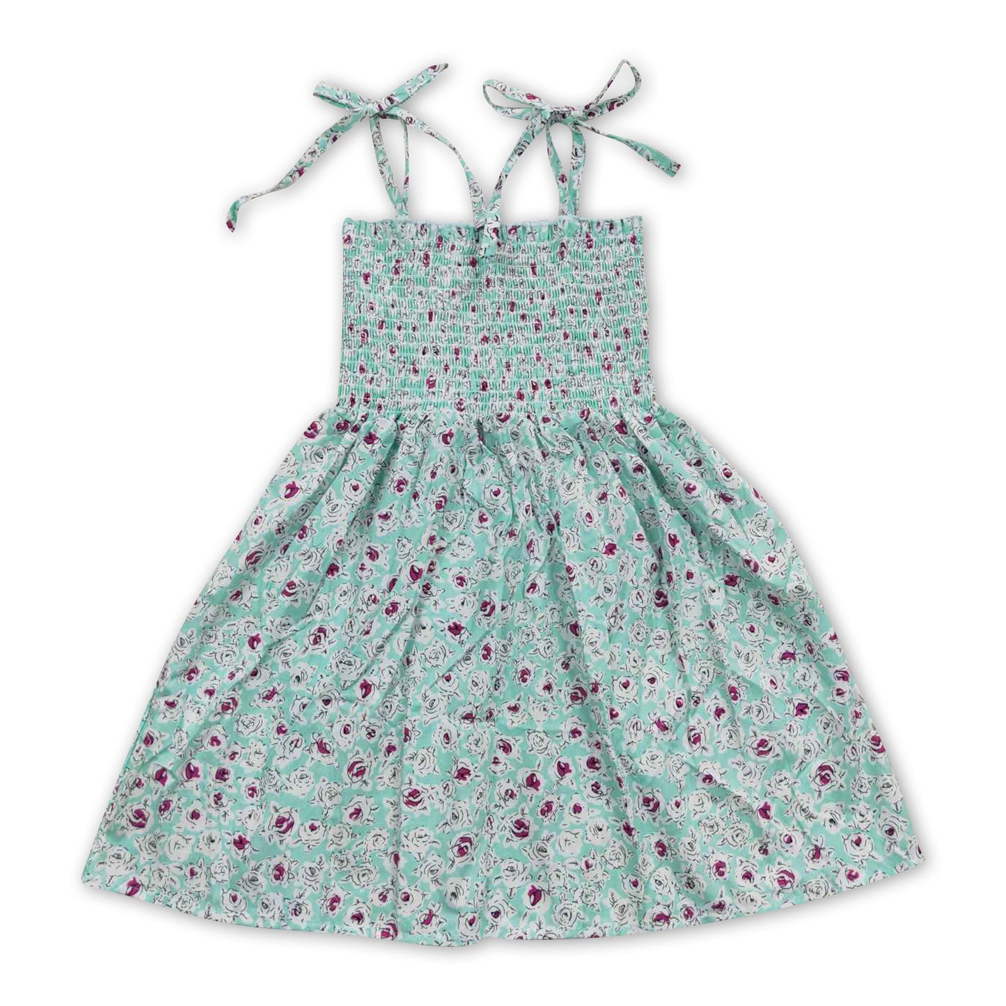 7.19 RTS NO MOQ Baby Girl Summer Skirt GSD0370 Blue Flowers Elastic Knee Length Dresses