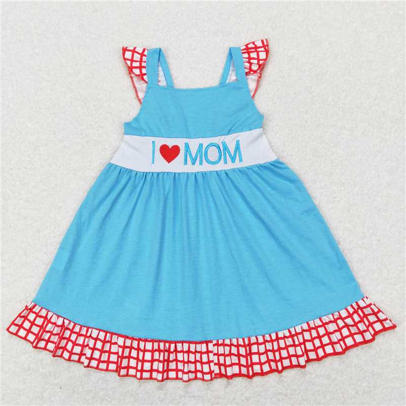 RTS NO MOQ Summer Sibling Baby Girls Toddler I Love Mom Flutter Sleeve Sibling Designs