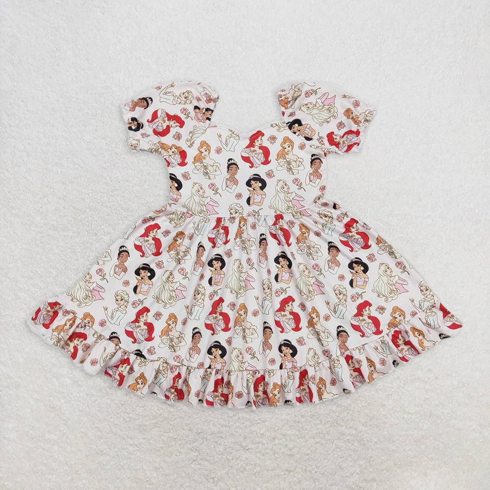 RTS NO MOQ Summer Baby Girls Dresses GSD0877 Pink Floral Princess Bubble Sleeve Knee Length Dresses
