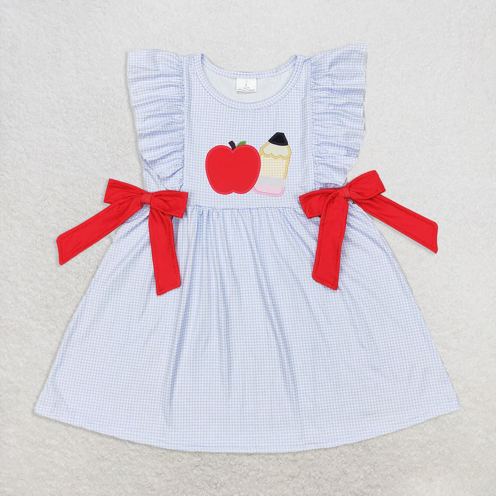 6.20 RTS NO MOQ Summer Baby Girls Dresses GSD1143 Pencil Back To School Bows Knee Length Dresses
