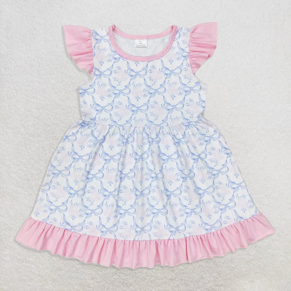 7.15 RTS NO MOQ Summer Baby Girls Dresses GSD1152 Blue Bows Flutter Sleeve Knee Length Dresses