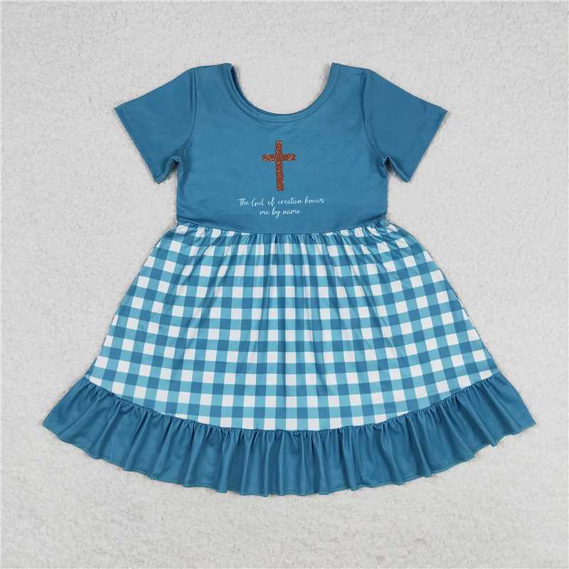 RTS NO MOQ Summer Sibling Baby Girls Cross Short Sleeve Rompers Knee Length Dresses Sets