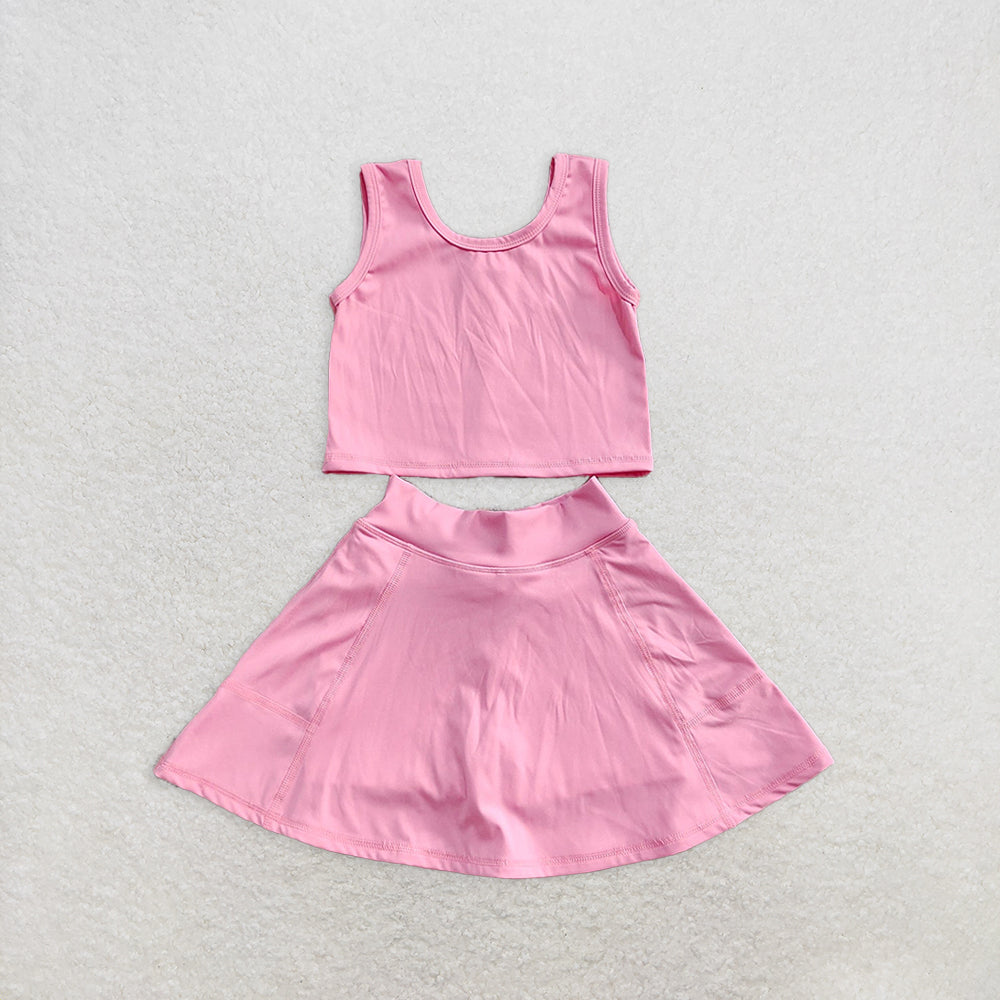RTS NO MOQ Baby Girls Summer Kids Sets GSD1978 Rust Vest Top Sports Skorts Clothes Sets